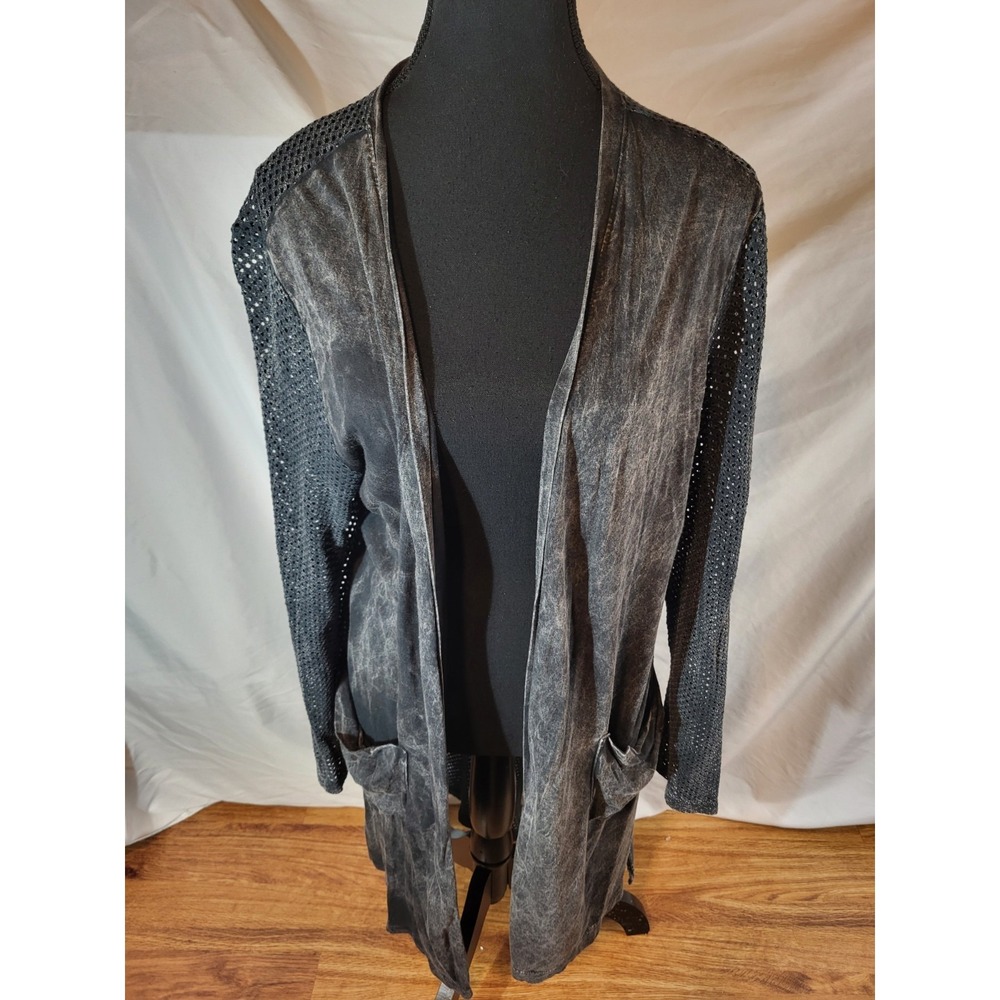 Chalet Et Ceci Size M Open Front Stone Wash Gray Cardigan
